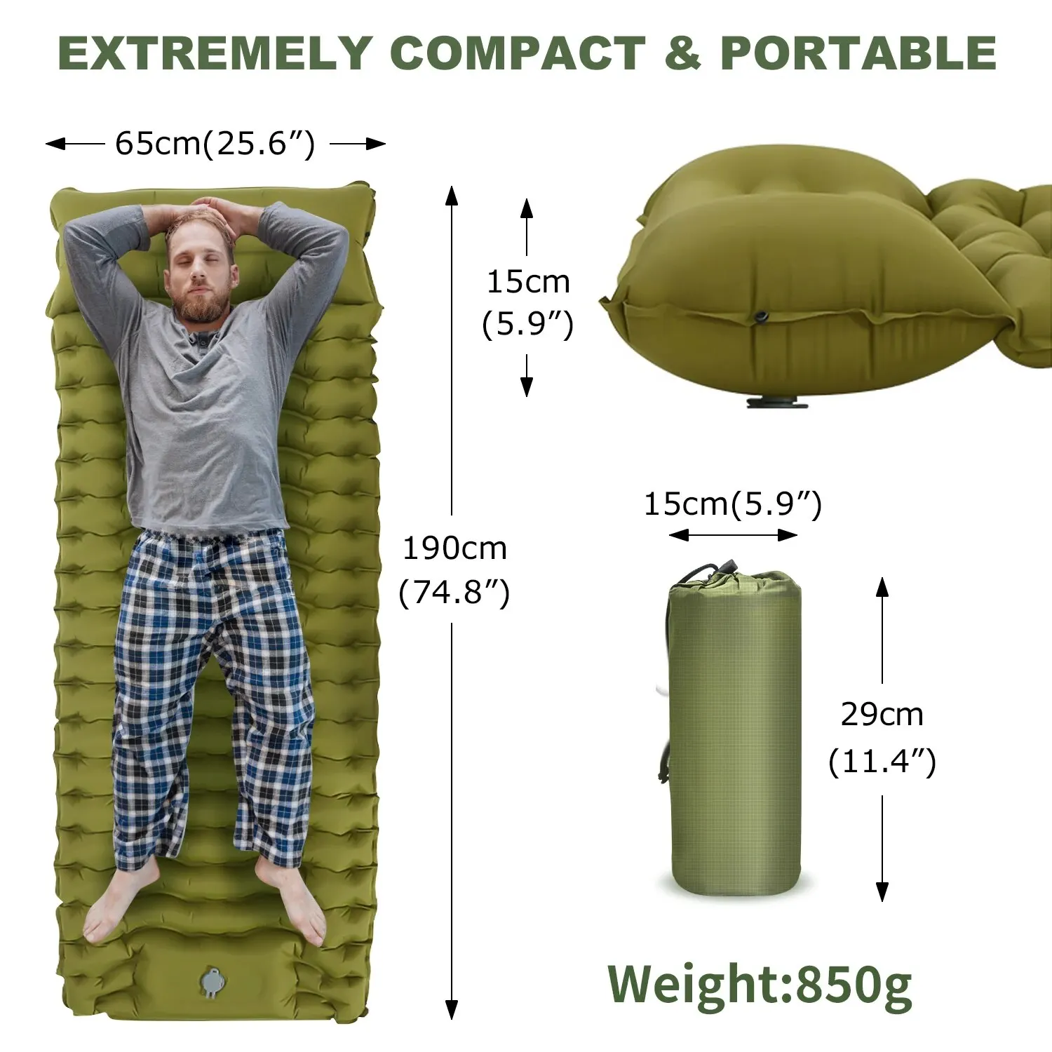 WESTTUNE-colchón inflable para acampar al aire libre, almohadilla para dormir gruesa con almohada integrada y estera de aire con bomba para viajes, senderismo y escalada