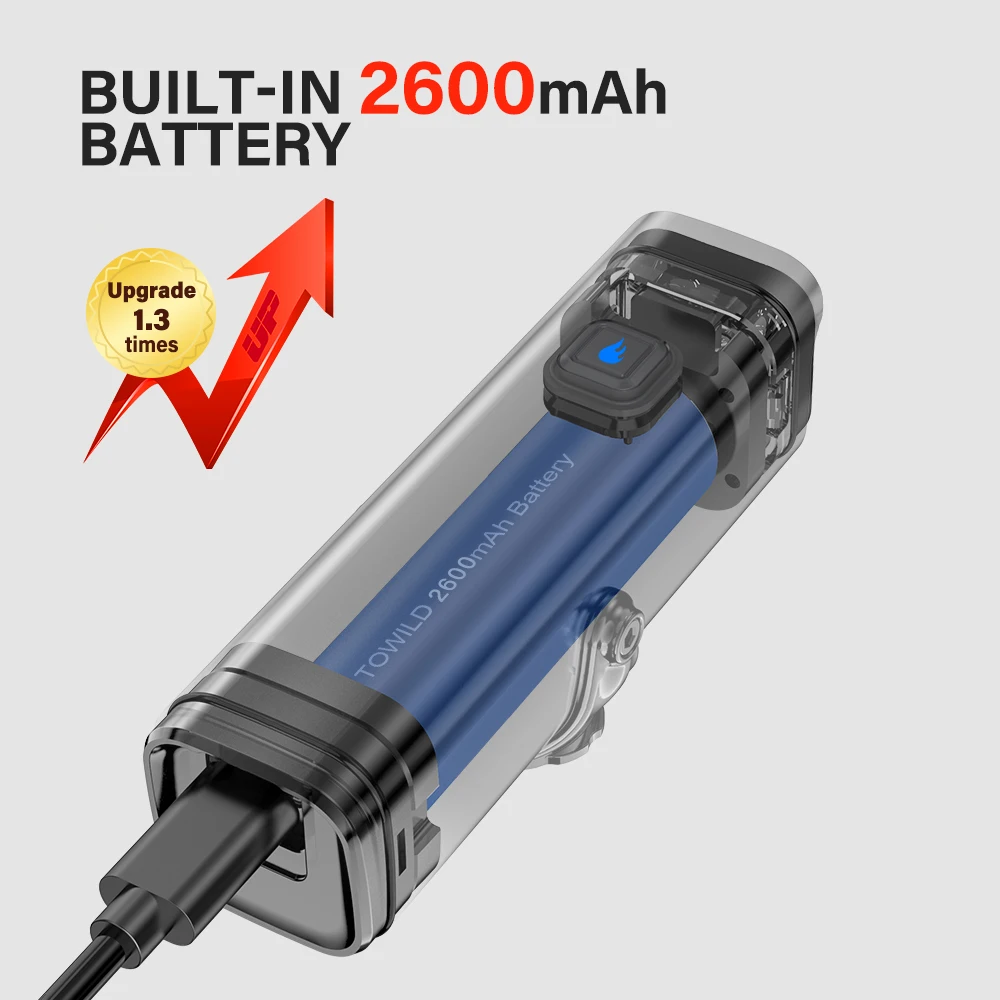 Luz Delantera para Bicicleta TOWILD CL600, 600 Lúmenes, LED Recargable por USB, 2600mAh, Resistente al Agua IPX6, Faros Delanteros para Bicicleta de Montaña
