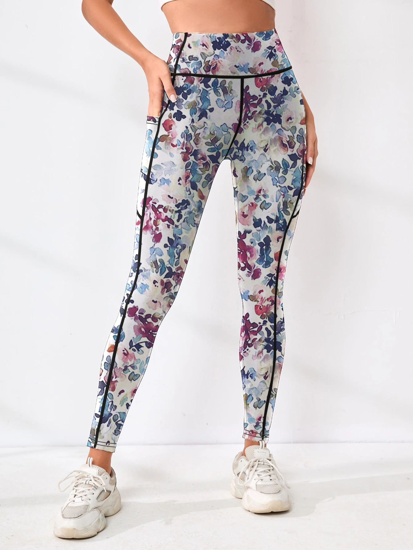 Pantalones deportivos con bolsillo y cintura alta para mujer, estampados, combinados con pantalones de yoga abdominales ajustados, adecuados para correr, senderismo y sp