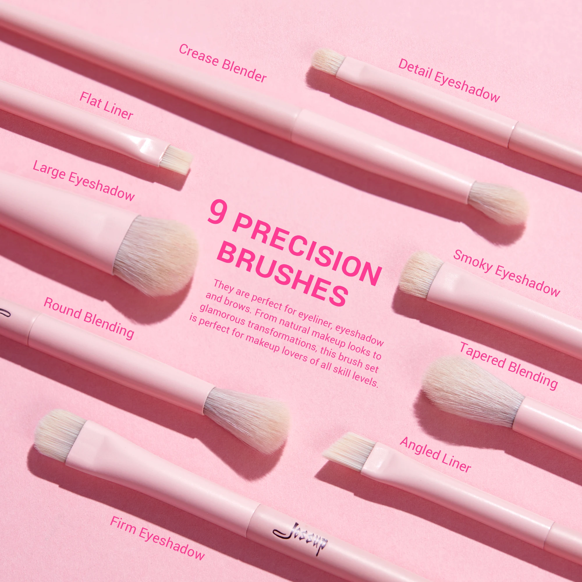 Set de Brochas de Maquillaje Jessup Rosa, 14 Piezas, Brochas Veganas Premium para Base, Rubor, Sombra de Ojos, Delineador, Polvo y Difuminado, T495