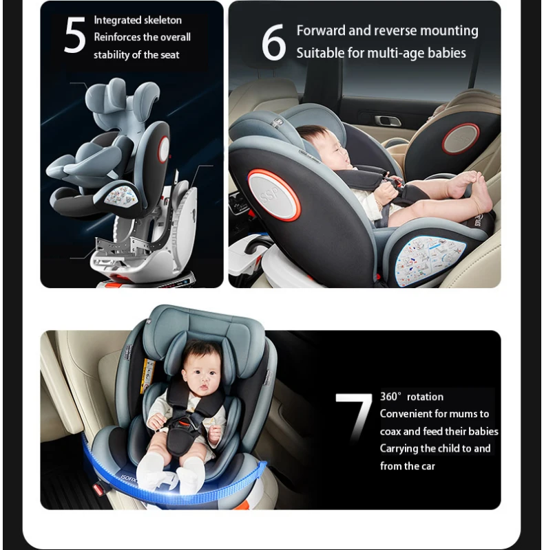 R129 I-Size 360 °   Asiento de coche giratorio para bebé, silla de seguridad ISOFIX para bebés y niños pequeños de 40-150 cm, orientación hacia atrás y hacia adelante, giro con una sola mano, reclinación ajustable, protección contra impactos laterales, inserto para recién nacidos, asiento de coche de viaje para niños
