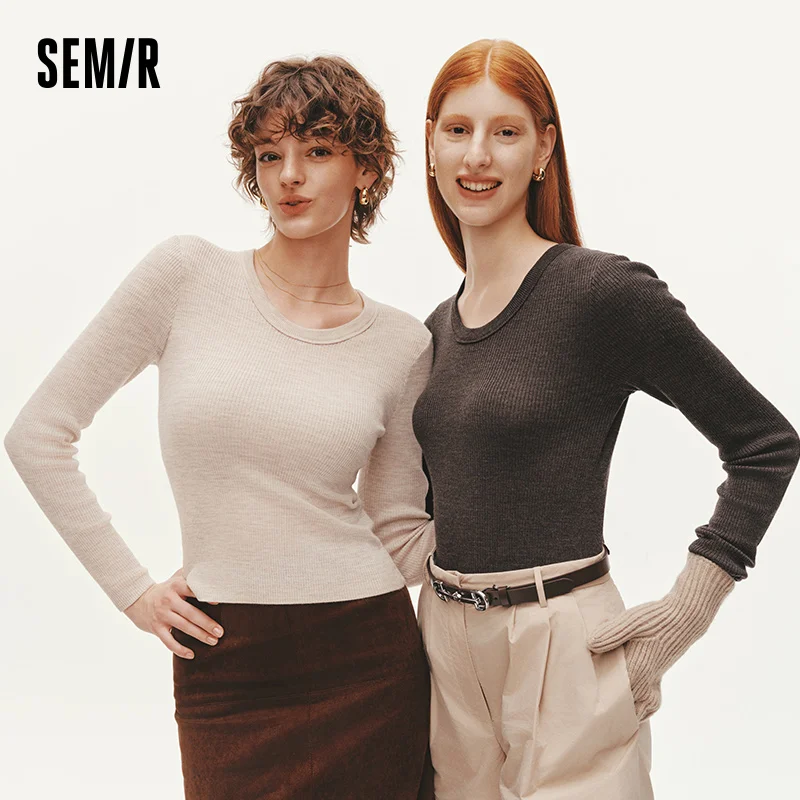 Semir-suéter de punto para mujer, Top ajustado liso con cuello de huevo de ganso, suéter de lana versátil, ropa para mujer 2025