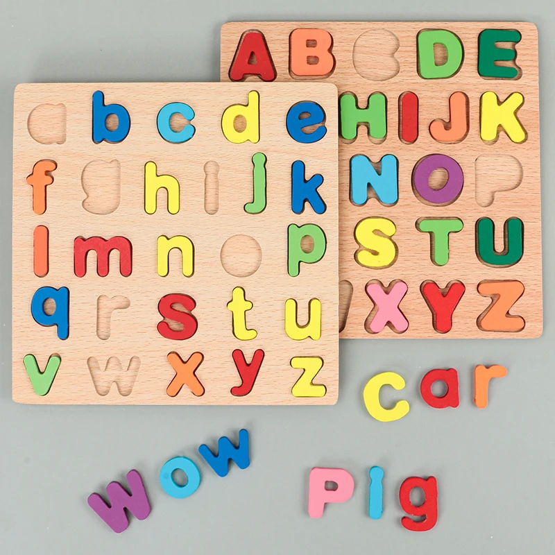 Rompecabezas educativo de madera Abc, estuche superior y letras más inferiores para regalos de cumpleaños, juego familiar para niños y niñas, niños en edad preescolar