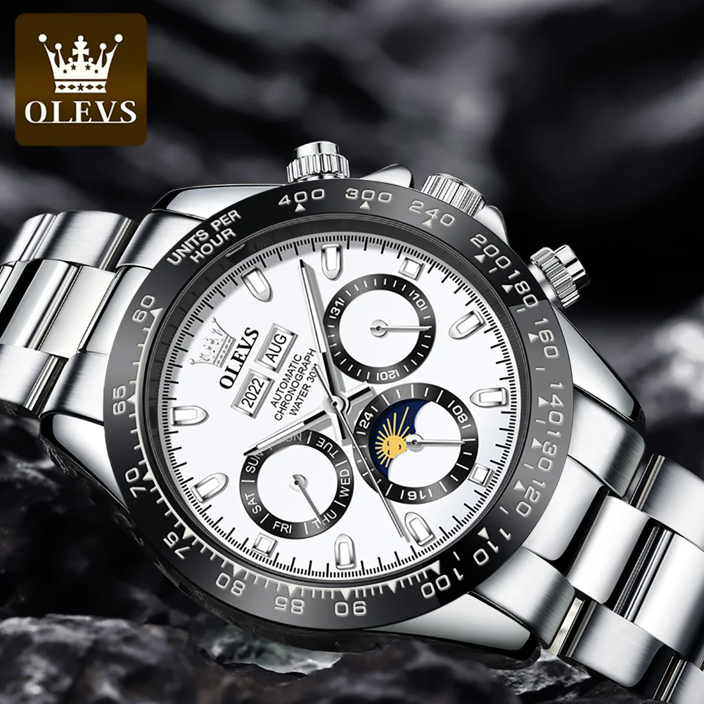OLEVS 6654 reloj de lujo para hombre cronógrafo reloj de pulsera mecánico automático impermeable luminoso reloj de marca superior para hombre fecha deporte