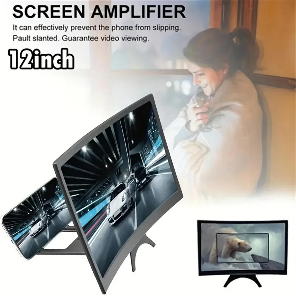 Lupa de pantalla de teléfono Curved3D HD de 12 pulgadas, soporte para amplificador de vídeo de película, teléfono móvil, artefacto Universal de Drama de TV