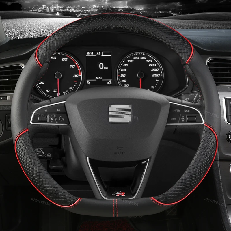 Protector para volante de coche de cuero de microfibra, antideslizante, 38cm, para Seat Tarraco Arona Ateca Ibiza Toledo Mii Leon Arosa Exeo ST FR