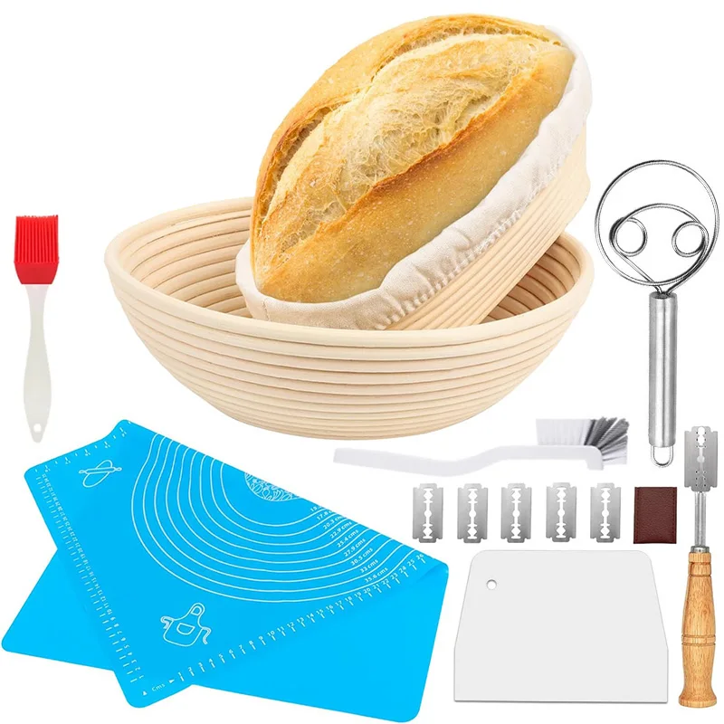 Cesta de prueba de pan Banneton, mimbre Natural, ovalada, redonda, cestas de masa fermentada, cana para hornear, fermentación, 5/8 Uds.