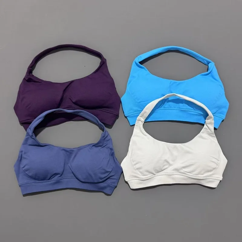 Sujetador deportivo sin costuras para mujer, ropa de Yoga con cuello Halter, copas extraíbles, ropa de entrenamiento para mujer, sujetador sin espalda para gimnasio, Tops de entrenamiento para correr