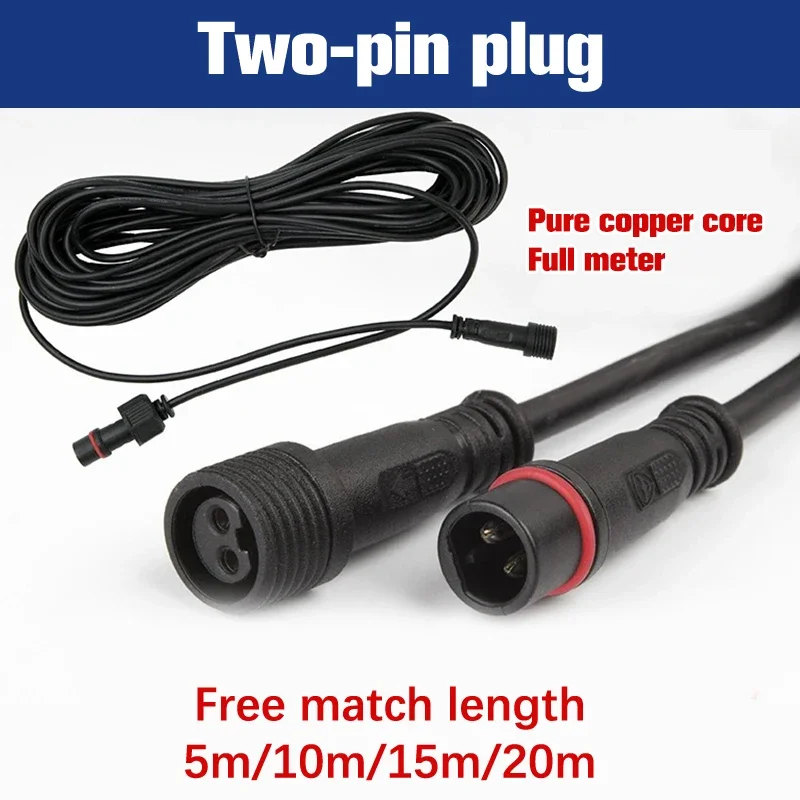 Cable de extensión de 5 metros para foco Solar, Cable impermeable de 2 pines, conector macho a hembra, reflector, Cable Universal de 5 M