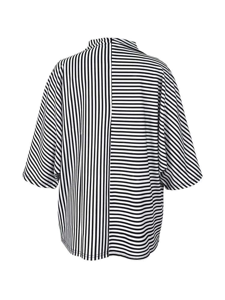 UOOZEE Camisetas a Rayas con Cuello Alto para Mujer, Moda 2026, Primavera-Verano, Estilo Coreano, Holgadas, Casuales, para Salir