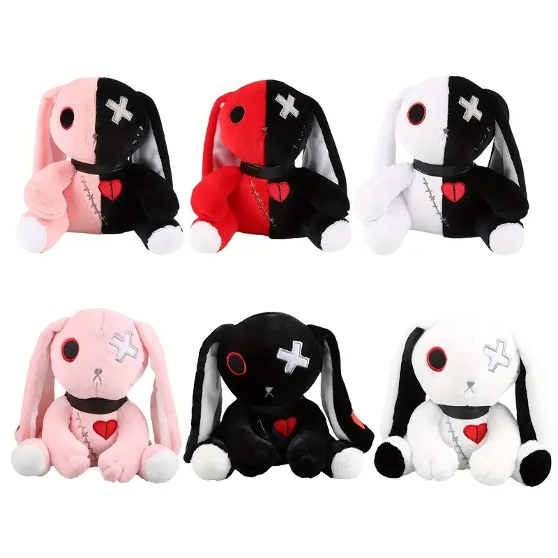 Conejo gótico espeluznante de peluche, conejo loco en contraste blanco y negro, conejito gótico espeluznante, Animal relleno bonito, regalo de cumpleaños de Halloween