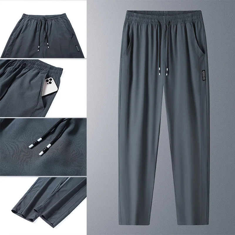 Pantalones para correr, pantalones refrescantes de seda helada de verano, pantalones elásticos suaves, pantalones sueltos informales de secado rápido para entrenamiento, pantalones ligeros con protección UV
