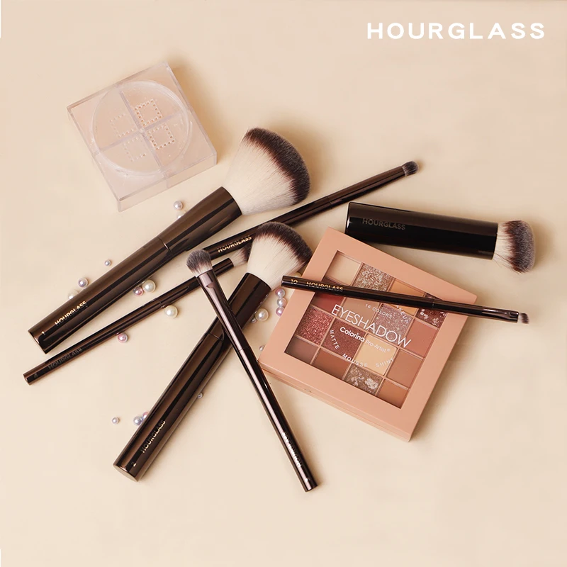 Juego y Kit de brochas de maquillaje con forma de reloj de arena, incluye base en polvo, corrector, colorete de labios, bronceador, sombra de ojos, delineador de ojos, pincel para resaltar