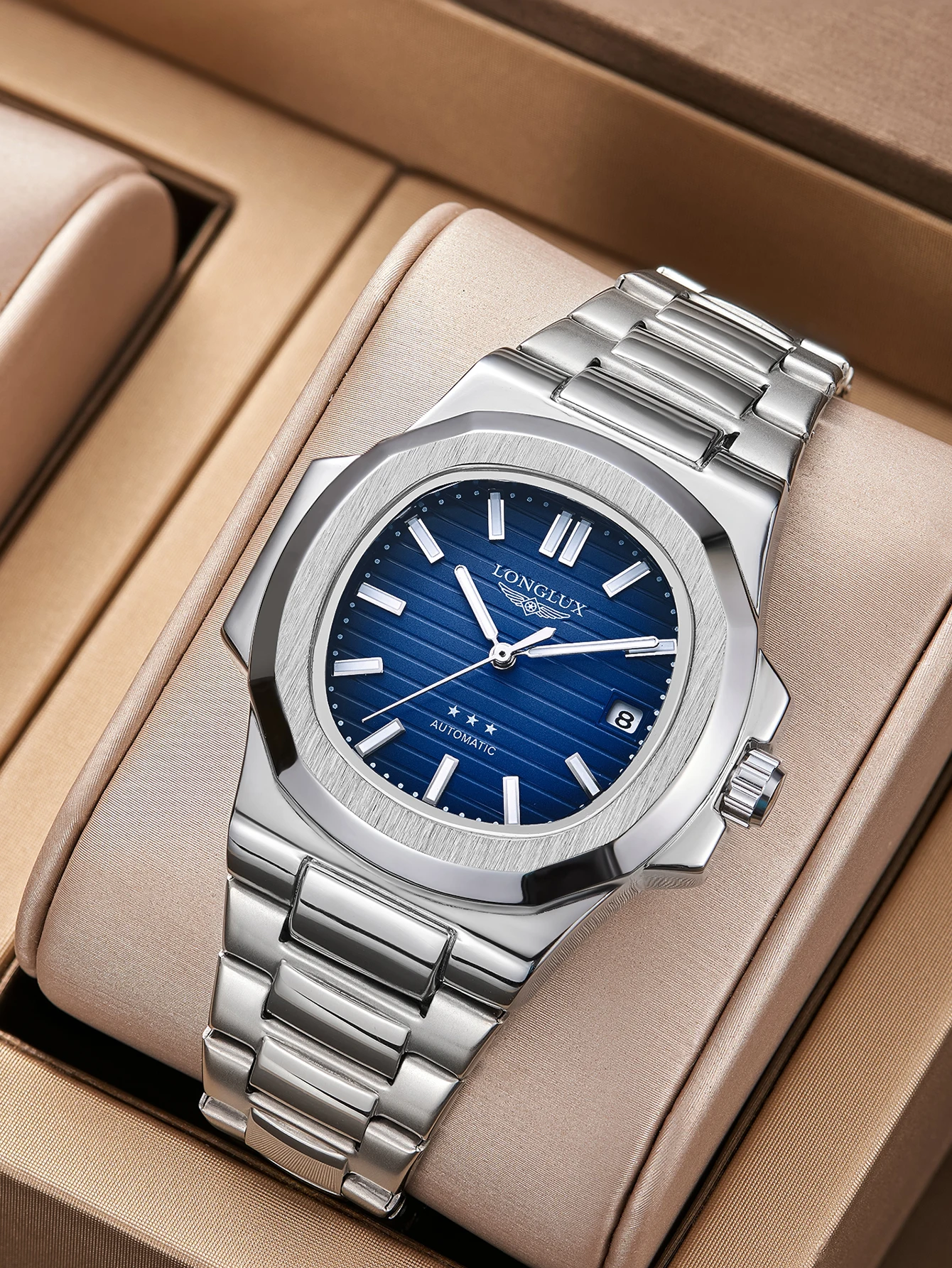 Reloj automático para hombre, con fecha, mecanismo de cuerda manual, resistente al agua, de acero inoxidable, con indicadores luminiscentes, reloj de lujo para hombre, ideal como regalo para tu pareja.