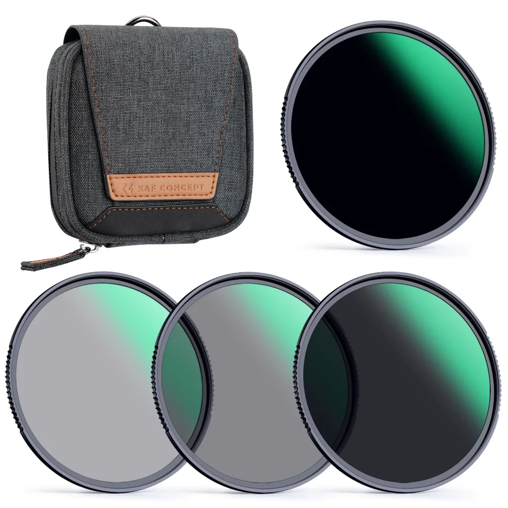 K&F CONCEPT Juego de 4 filtros ND4 ND8 ND64 ND1000 para lentes de cámara con bolsa para filtros 49mm 52mm 55mm 58mm 62mm 67mm 72mm 77mm 82mm