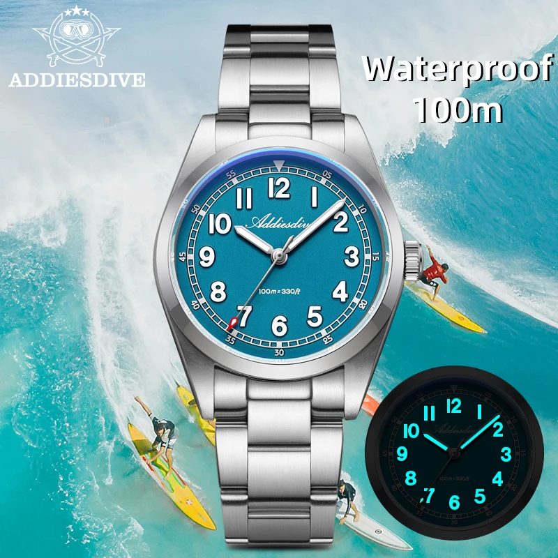 ADDIESDIVE 2026 Nuevo Reloj de Cuarzo de Lujo para Hombre, Resistente al Agua 100m, Cristal de Zafiro, Movimiento Japonés, BGW9 Lume Azul AD2521