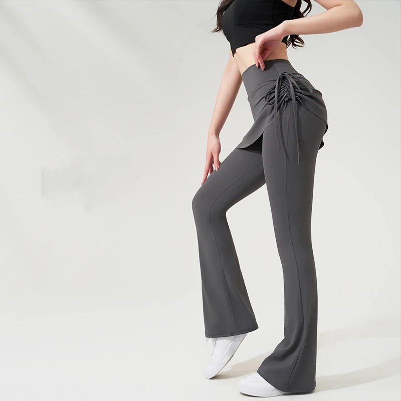 Pantalones de Yoga con parte inferior acampanada, falda falsa de dos piezas, pantalones de cintura alta, levantamiento de cadera, cuerpo ajustado, antiexposición, Pilates, deportes, Fitness