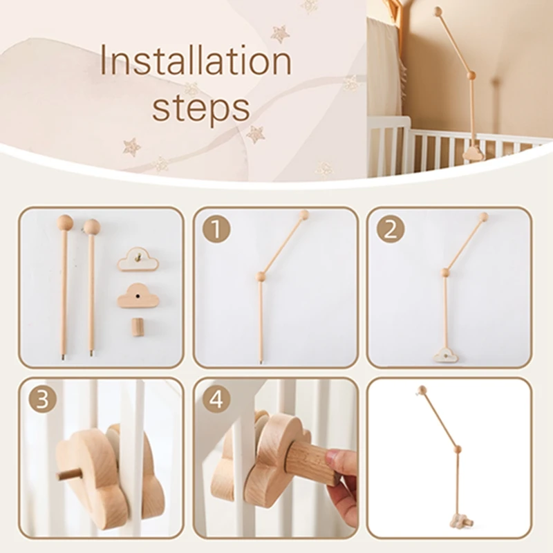 Soporte de campana de madera para bebé de 0 a 12 meses, soporte de campana para cama, móvil de madera, campana para cama de ganchillo para recién nacido, juguetes colgantes, sonajero para bebé