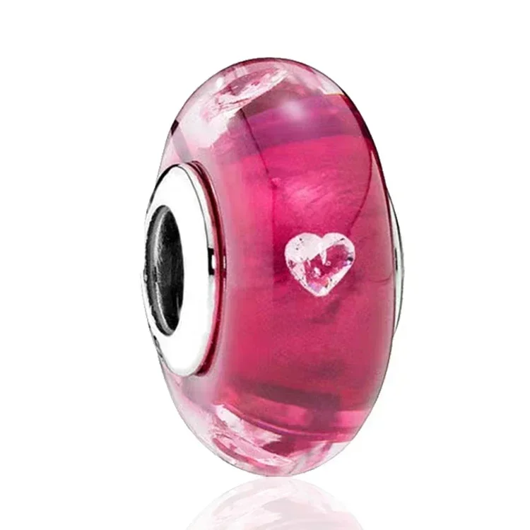 Abalorio Clásico de Plata de Ley 925 con Diseño de Flor y Hoja, Arcoíris Cósmico, Cristal de Murano, para Pulseras DIY, Joyería para Mujer, Regalo