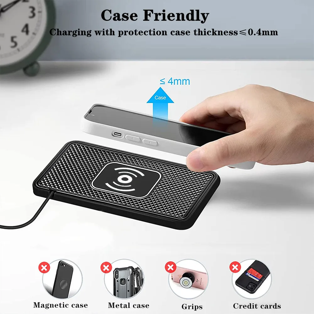 Cargador inalámbrico de coche, almohadilla antideslizante de silicona para iPhone 15, 14, 13, 12, Samsung S24, S23, Xiaomi, almohadilla de carga de inducción rápida para teléfono de coche