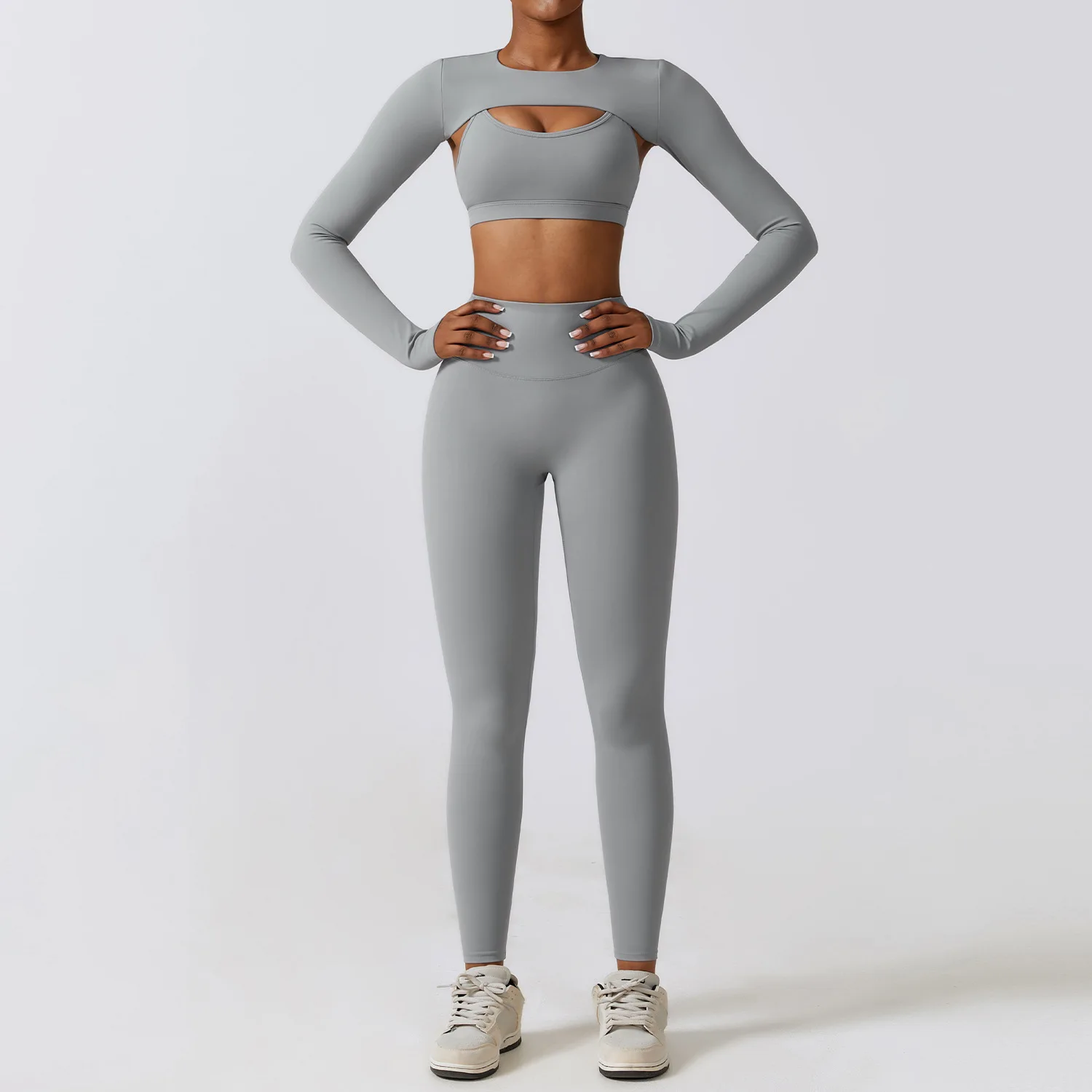Ropa deportiva, conjunto de Yoga, ropa de entrenamiento para mujer, ropa atlética, mallas deportivas para gimnasio, sujetador de encaje perfecto, Top corto, traje de Yoga de manga larga