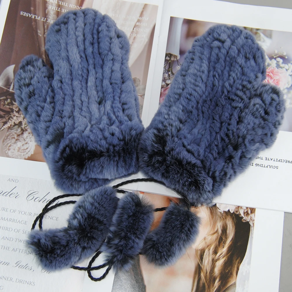 Gran oferta de guantes de piel de conejo Rex auténtica Natural, buenos guantes elásticos de invierno tejidos de piel de conejo auténtica para mujer, guantes de piel auténtica para exteriores