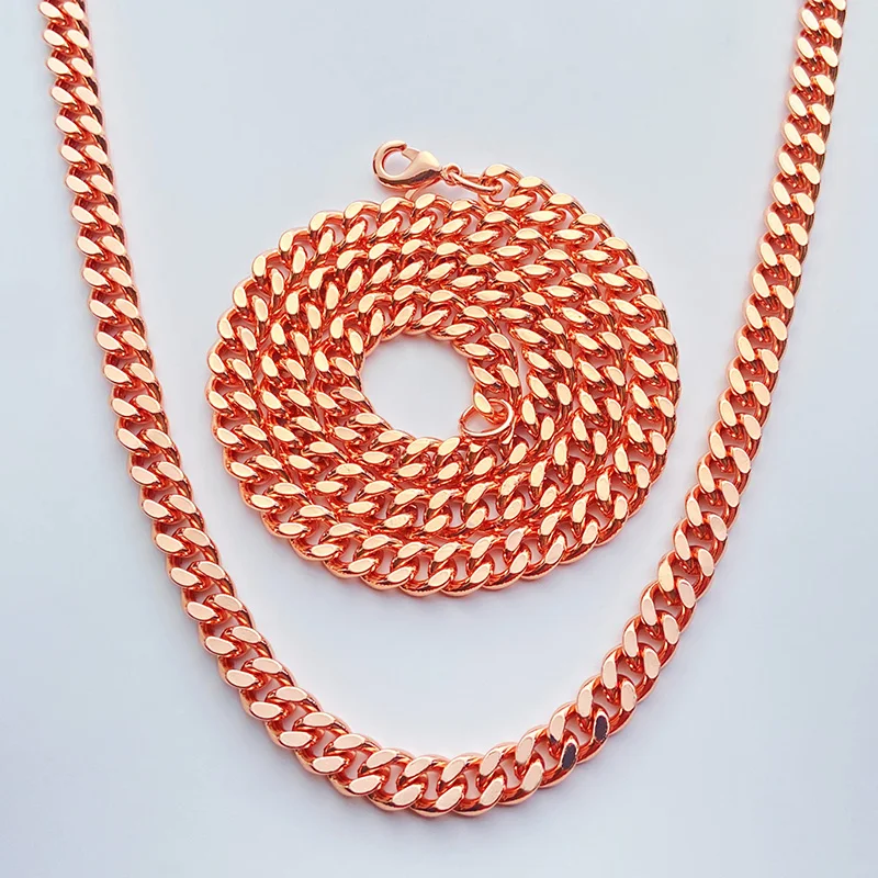 Collar de cadena cubana de cobre puro para hombres y mujeres, joyería chapada en oro rosa de estilo moderno, regalo festivo perfecto para cumpleaños