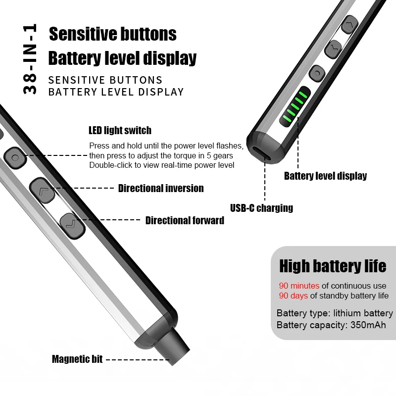 Juego de destornilladores eléctricos, Kit de herramientas eléctricas de precisión recargables con luz LED, 30 Bits para PC, herramientas de reparación de teléfonos móviles, mano DIY