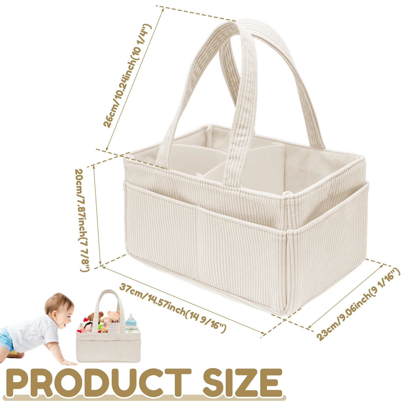 Bolsa de Pañales de Gran Capacidad, Plegable y Portátil, de Pana, con Diseño Dividido, Organizador de Pañales