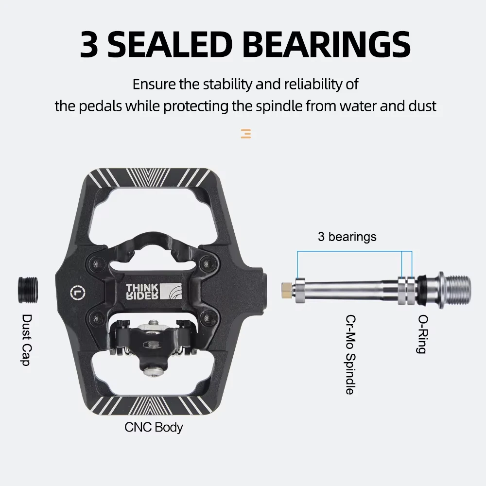ThinkRider Pedal de bloqueo de bicicleta 2 en 1 con tacos gratis para sistema SPD MTB Road accesorios de bloqueo de rodamiento sellado antideslizante de aluminio
