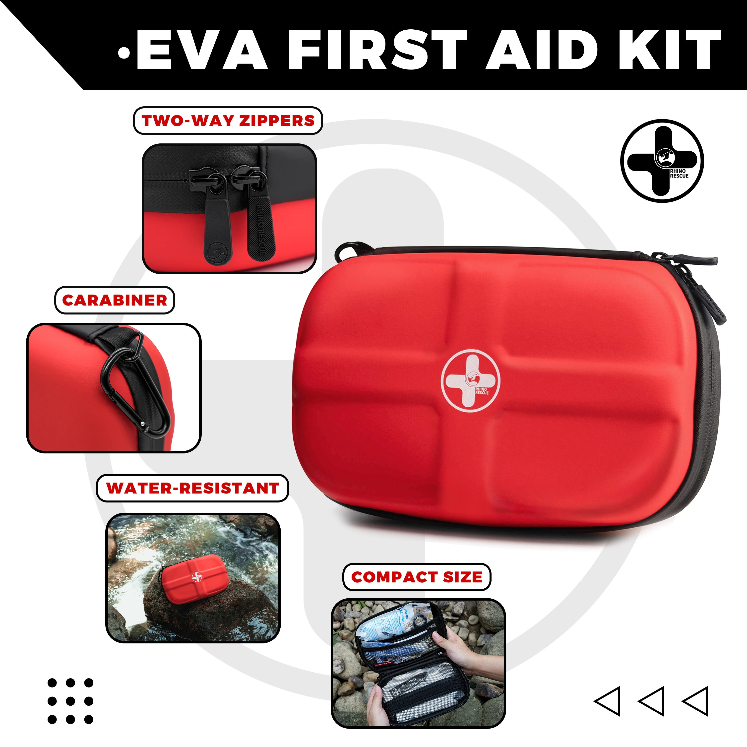 RHINO RESCUE Mini Botiquín De Primeros Auxilios Pequeño Kit De Emergencia Portátil Impermeable Artículos Esenciales Para Acampar, Con 106 Artículos Para Viajes, Hogar, Automóvil