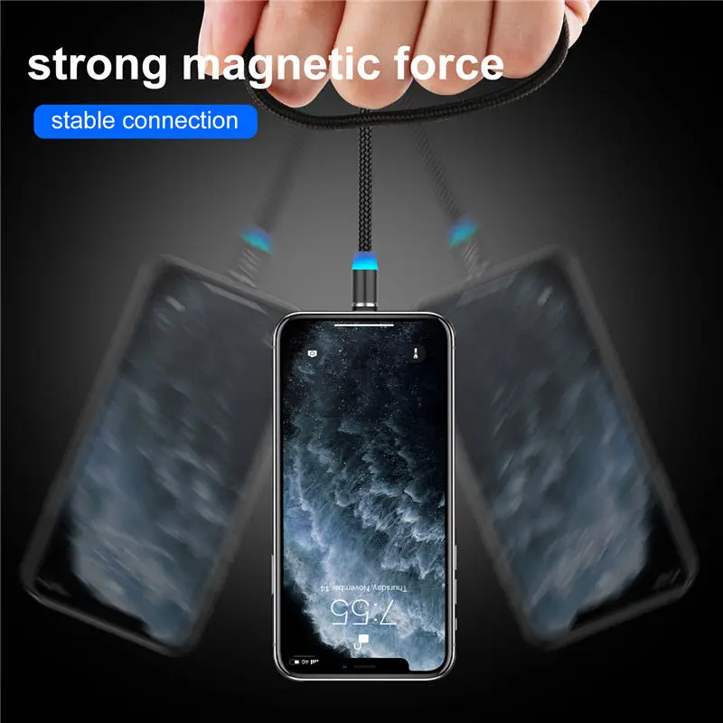 Cable USB magnético LED 2.4A para iPhone 14 13 Xiaomi Samsung tipo C Cable de carga rápida Cable Micro USB Cable