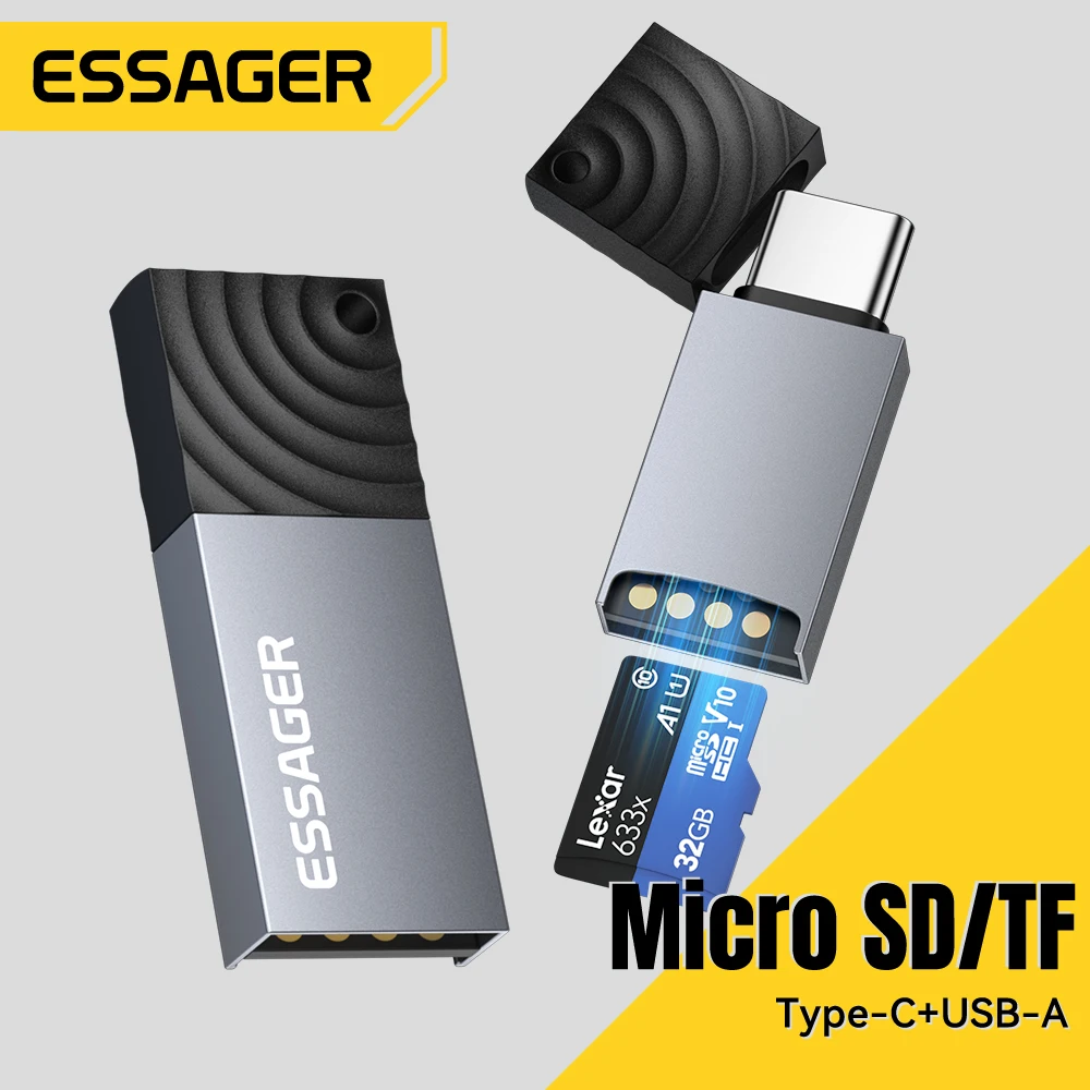 Lector de tarjetas Essager 2 en 1 tipo C y USB2.0 a dispositivo de tarjeta de memoria Micro SD/TF lector de tarjetas de alta velocidad para accesorios de teléfono y portátil
