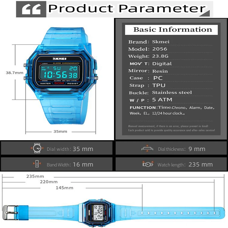 Skmei-relojes digitales para mujer, correa de TPU transparente, Led, resistente al agua, reloj de pulsera deportivo para natación, reloj despertador femenino