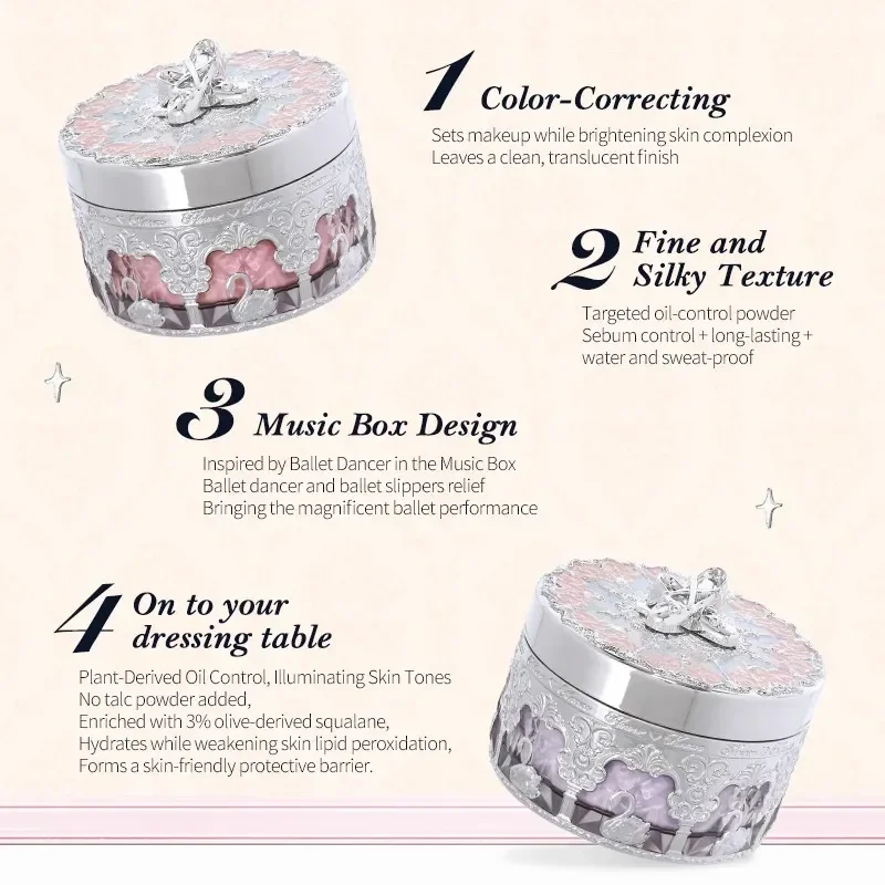 Flower Knows Swan Ballet Knight Unicorn Polvo Fijador Mate para Maquillaje, Control de Grasa, Textura Fina