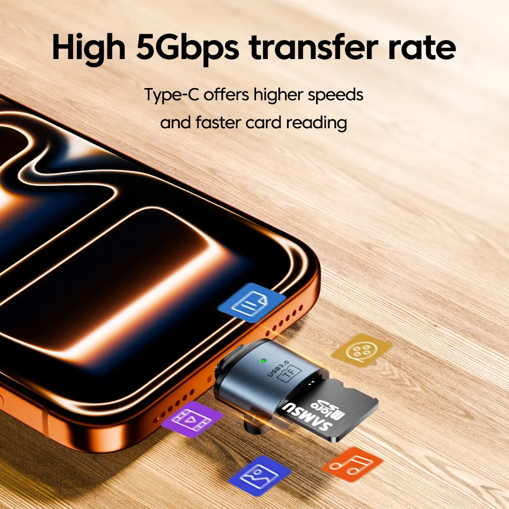 Adaptador Mini USB tipo C a lector de tarjetas TF, adaptador USB 3,0, transferencia de alta velocidad de 5Gbps, lector de tarjetas de memoria TF para PC, portátiles y teléfonos