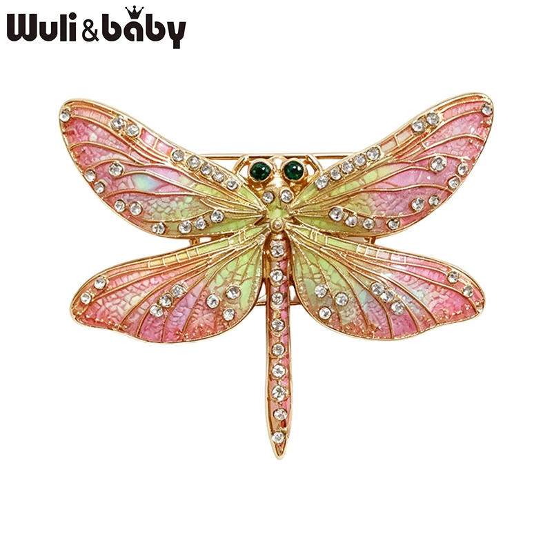 Wuli&baby Hermosos broches de libélula para mujer, unisex, 3 colores, con diamantes de imitación, insectos, broches para fiesta de oficina, regalos