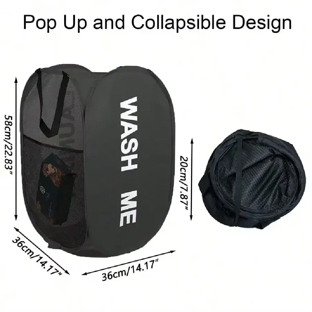 Cesto de Ropa Plegable Portátil de Malla con Abertura Amplia - Cesto de Lavandería Transpirable y Ahorrador de Espacio para Dormitorio, Viajes y Baño