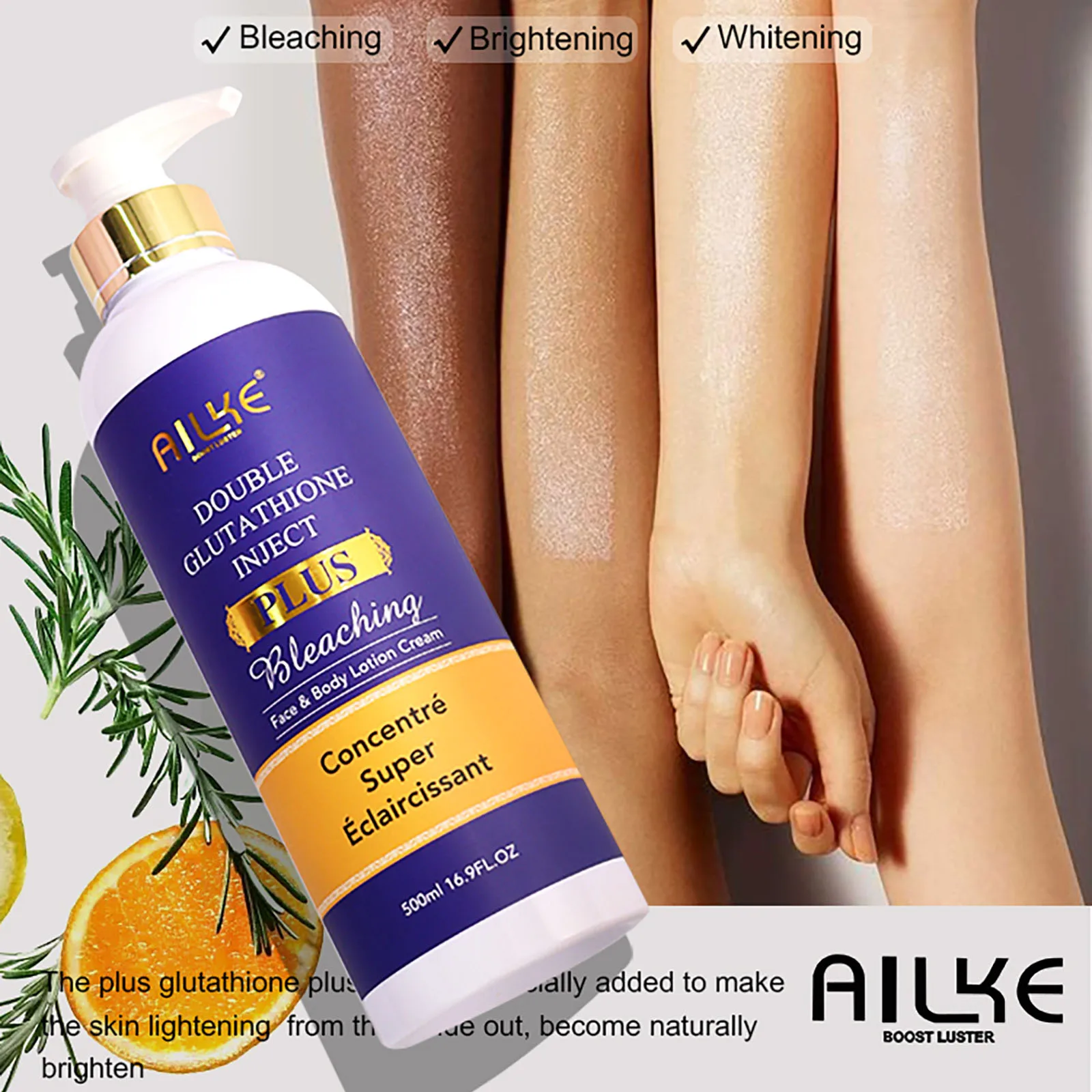 AILKE Glutatión PLUS Set para el cuidado de la piel, loción aclaradora avanzada, hidrata, suaviza la piel, alcance de brillo de la piel para hombres y mujeres