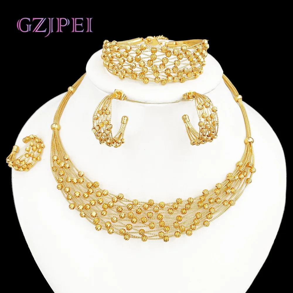 GZJPEI-Conjunto de joyería hecha a mano para mujer, conjunto de cuentas chapadas en oro de 18K multicapa, accesorios de joyería para boda y cumpleaños de alta calidad
