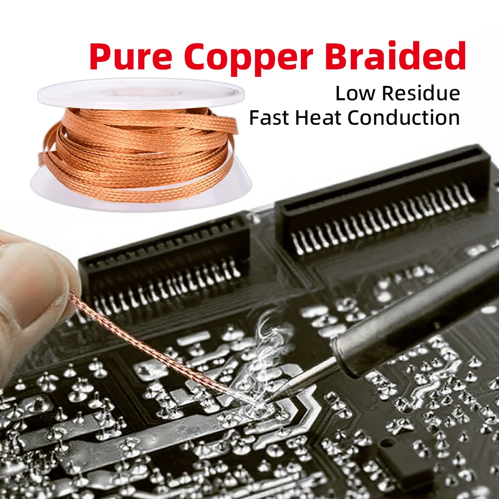 Kit de Trenza Desoldadora de 1.5M + Pasta de Soldadura RMA-223 en Jeringa, Juego de Alambres para Remover Soldadura, Herramienta de Reparación y Retrabajo de Componentes Electrónicos PCB
