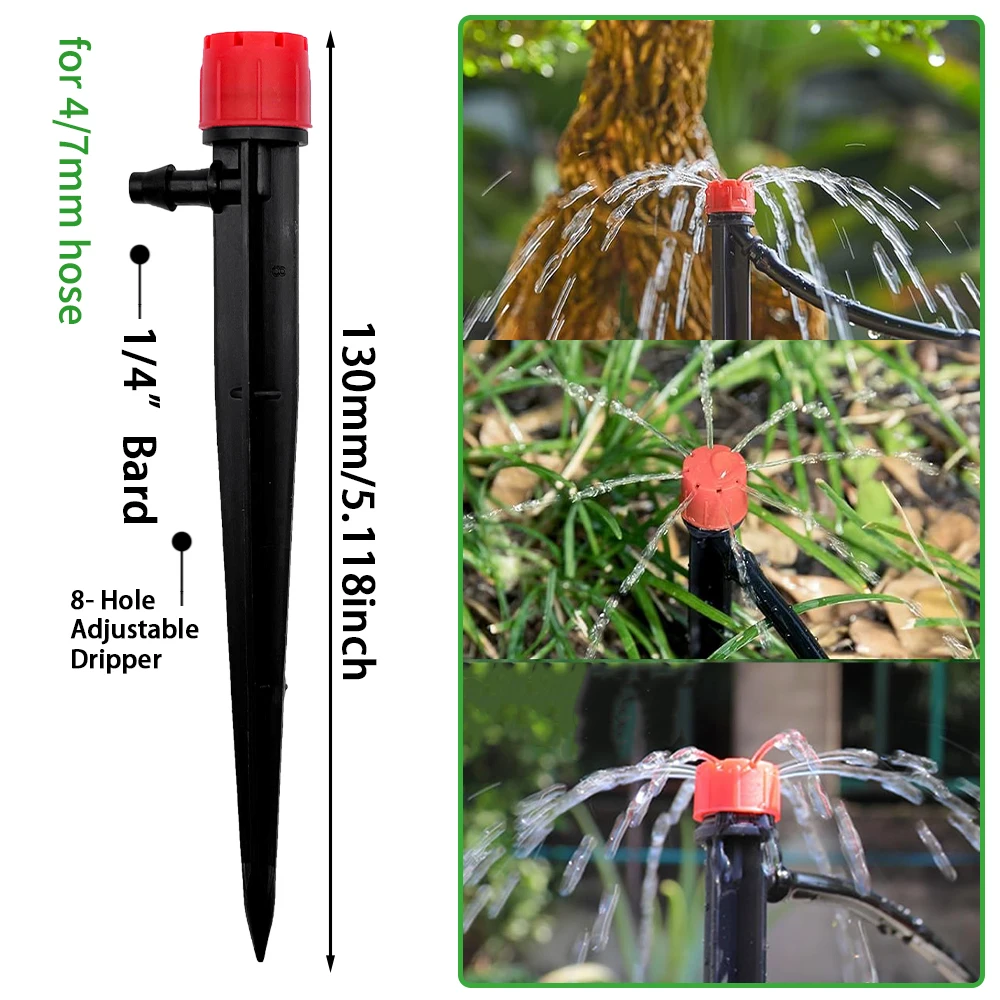 Kit de sistema de riego automático por goteo para jardín, aspersor de 1/4 ''y 13CM para maceta de bonsái, planta, flor, invernadero vegetal