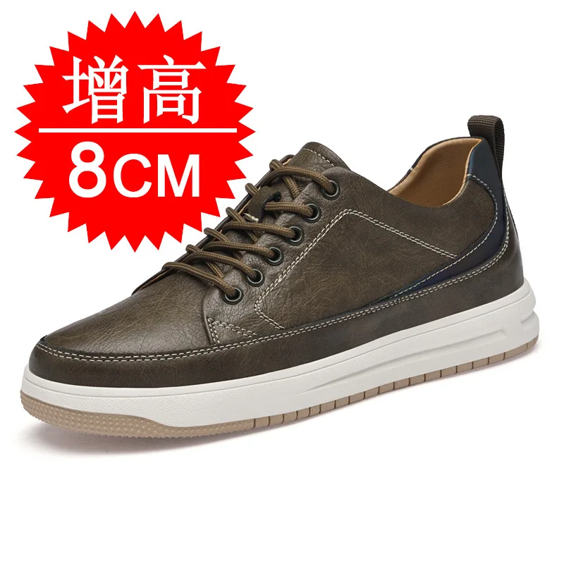 Zapatillas de deporte blancas invisibles con aumento de altura de 6cm y 8cm para hombre, zapatos informales con aumento de Cortex, zapatos con elevador de cuero PU a la moda