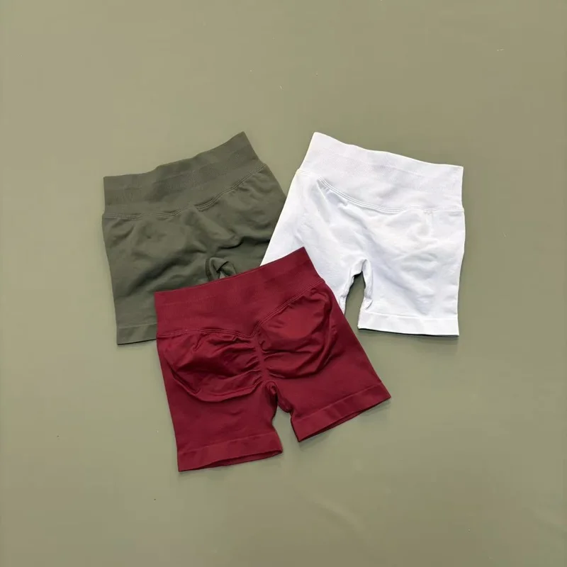 HISTELLO Df Shorts Deportivos Sólidos para Mujer, Leggings de Yoga Sin Costuras, Cintura Baja Acanalada, Mallas Deportivas con Efecto Scrunch para Fitness y Running