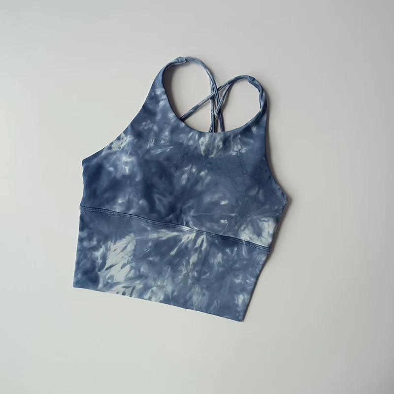 Ropa interior deportiva tie-dye para mujer, a prueba de golpes, amortiguadora, chaleco deportivo con espalda estilizada, sujetador con efecto push-up, traje de fitness, traje de yoga.