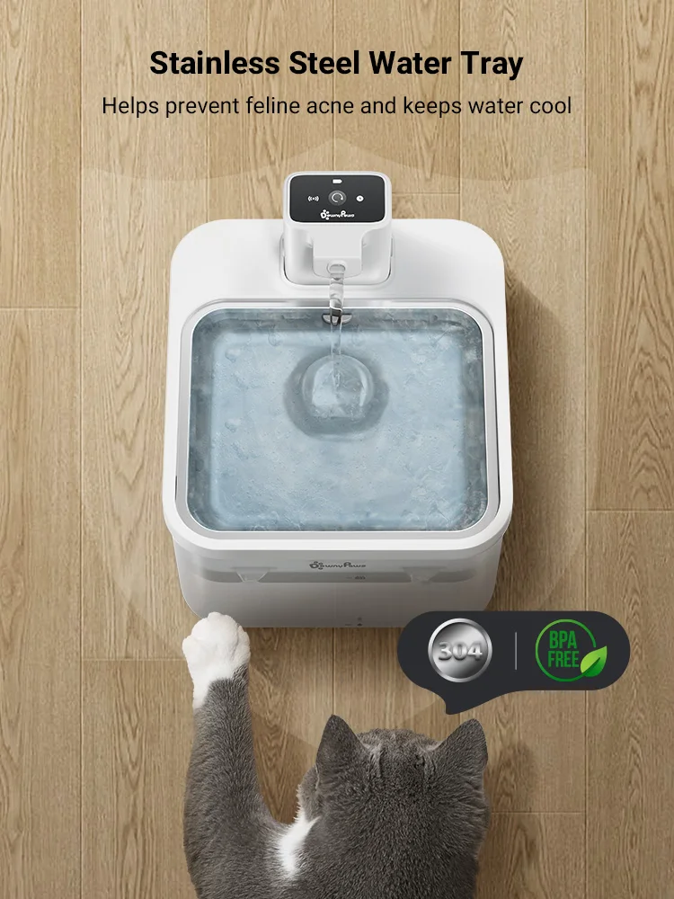 DownyPaws-fuente de agua automática de acero inoxidable para gatos, dispensador 2 en 1 de 2,5l, 4000mAh, inalámbrico, bebedero para mascotas, batería y Sensor