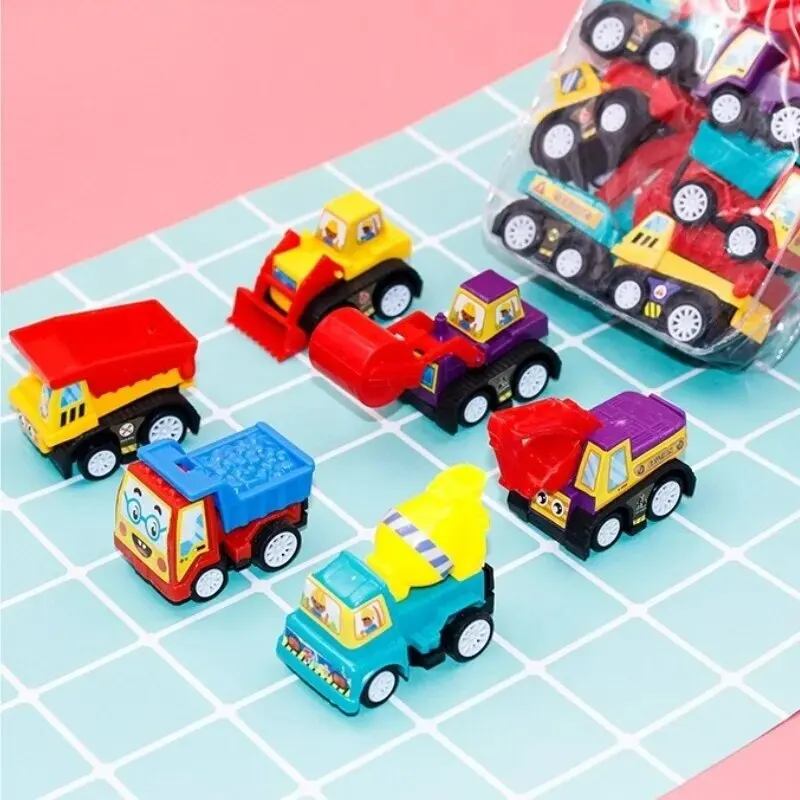 Juego de coches de ingeniería para niños, juguetes de dibujos y cumpleaños, 6 piezas