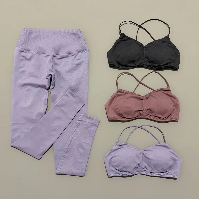 Conjunto deportivo de visión de 2 piezas, novedad de verano, ropa de Yoga, chándal para mujer, Top de Yoga con espalda cruzada atlética, mallas, conjunto de Fitness para Pilates