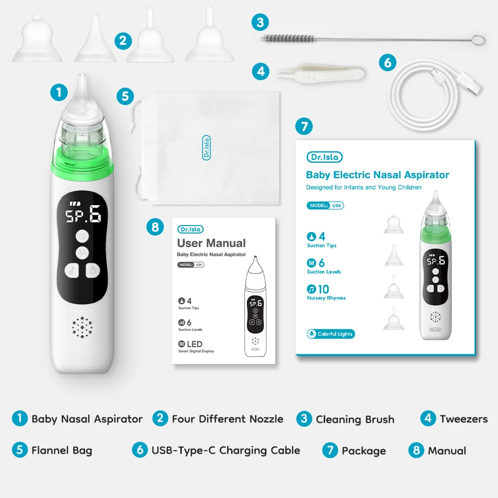 MAMIJOY-absorbente Nasal eléctrico, limpiador silencioso de obstrucción para rinitis de bebé, aspirador Nasal, herramienta de limpieza de moco Nasal para recién nacido