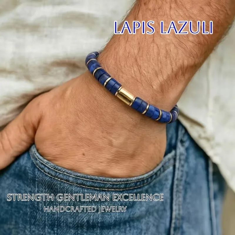 Pulsera de cuentas de lapislázuli natural para mujeres y hombres que simboliza la fuerza y el éxito, joyería elástica para regalo.